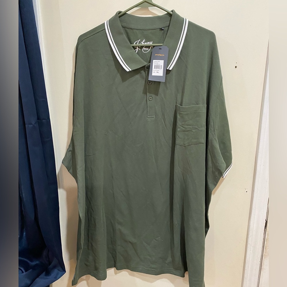 Johnny Bigg … Size: 7XL…Green Polo Shirt w Collar & Sleeves Trimmed in White…NWT